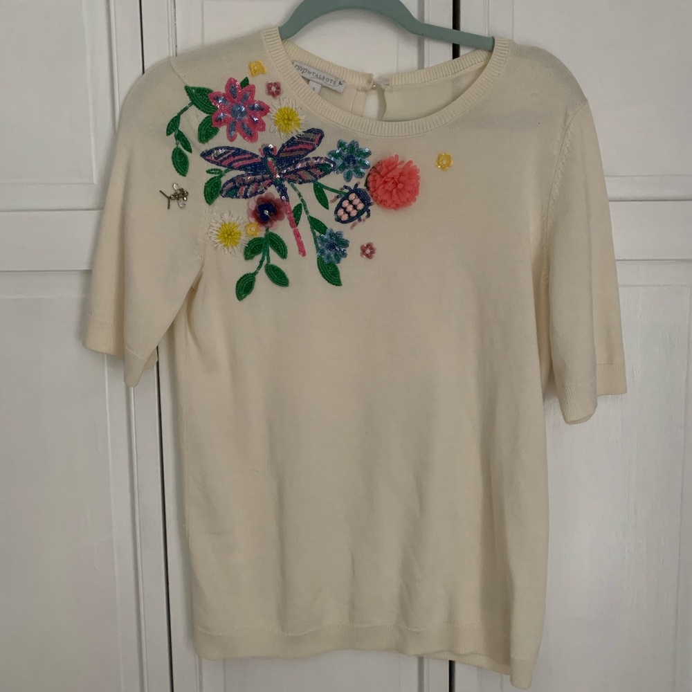 Talbots Cream Sweater with Floral Sequin Design